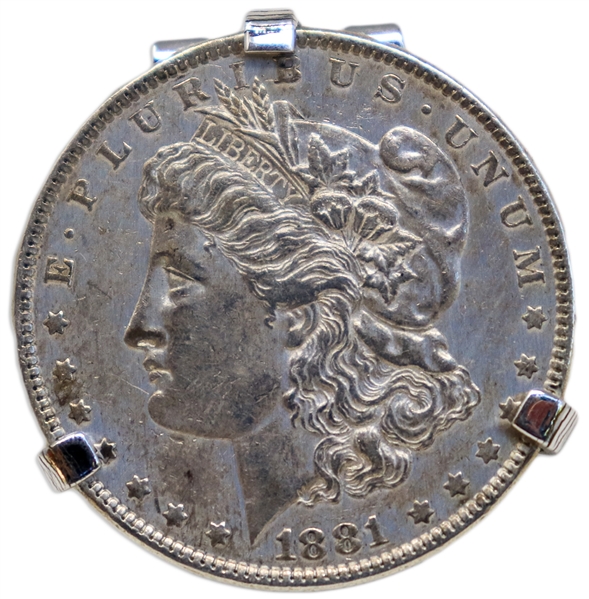 Elvis Presleys Personally Owned Money Clip Featuring an 1881 Morgan Silver Dollar Coin -- With an LOA From Thomas Salva & COA From Graceland Authenticated